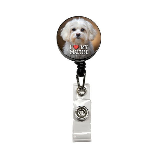 I Love My Maltese Dog Heart Retractable ID Key Card Name Tag Badge Holder with Clip