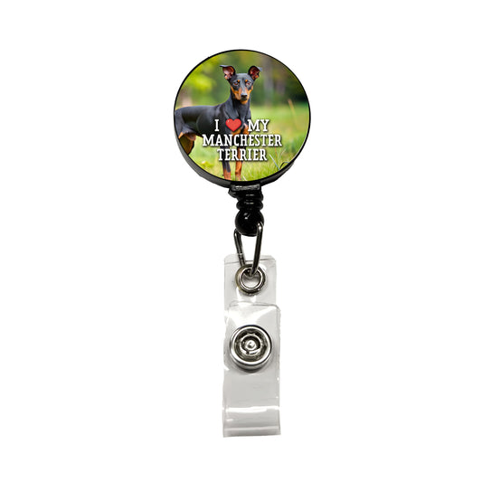 I Love My Manchester Terrier Dog Heart Retractable ID Key Card Name Tag Badge Holder with Clip
