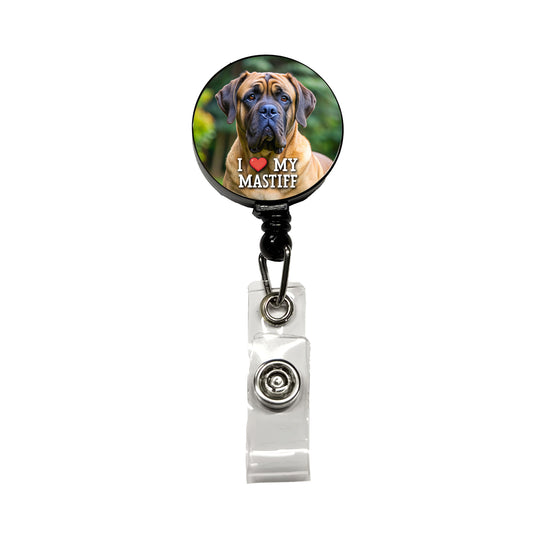 I Love My Mastiff Dog Heart Retractable ID Key Card Name Tag Badge Holder with Clip
