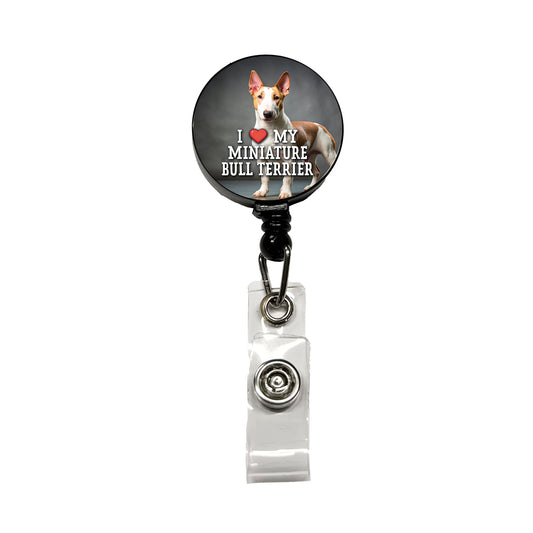 I Love My Miniature Bull Terrier Dog Heart Retractable ID Key Card Name Tag Badge Holder with Clip