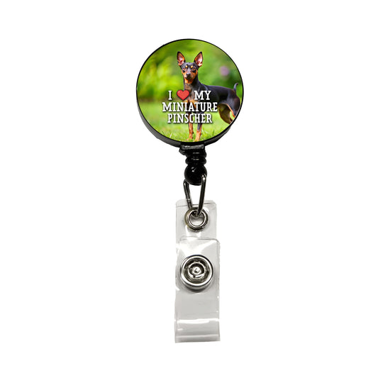 I Love My Miniature Pinscher Dog Heart Retractable ID Key Card Name Tag Badge Holder with Clip