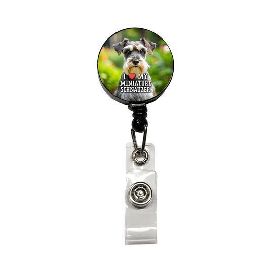 I Love My Miniature Schnauzer Dog Heart Retractable ID Key Card Name Tag Badge Holder with Clip