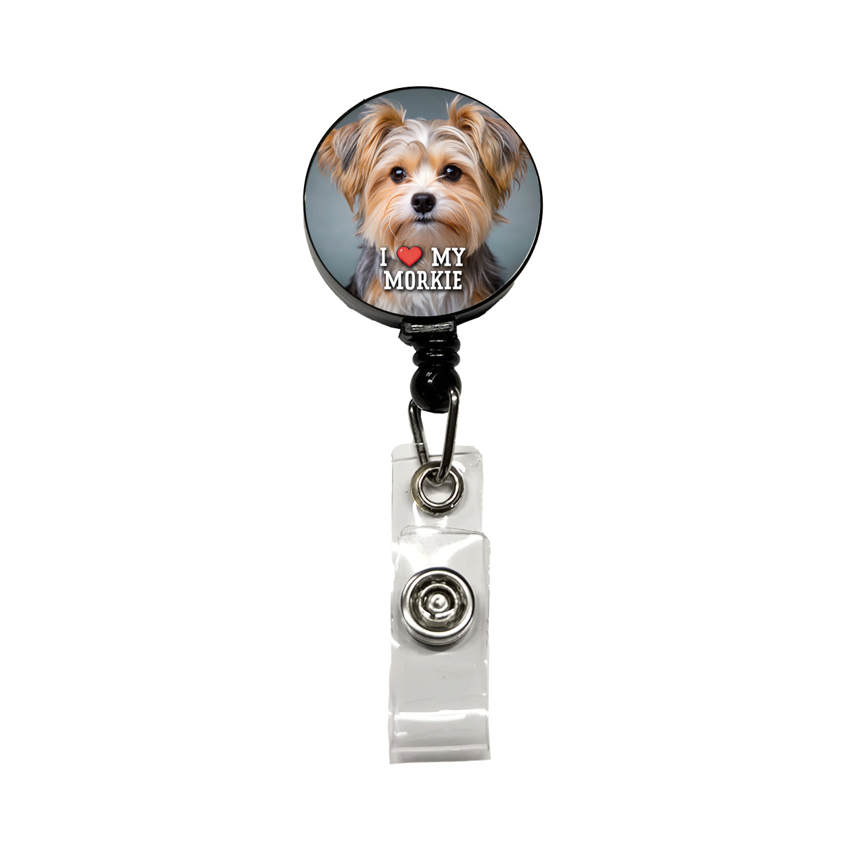 I Love My Morkie Dog Heart Retractable ID Key Card Name Tag Badge Holder with Clip