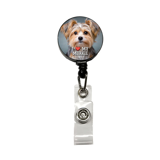 I Love My Morkie Dog Heart Retractable ID Key Card Name Tag Badge Holder with Clip