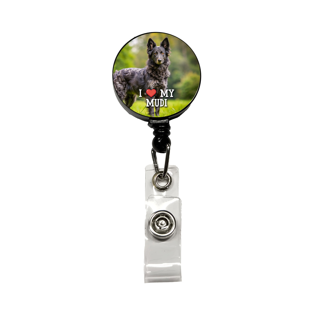 I Love My Mudi Dog Heart Retractable ID Key Card Name Tag Badge Holder with Clip