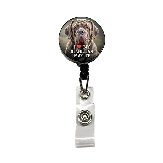 I Love My Neapolitan Mastiff Dog Heart Retractable ID Key Card Name Tag Badge Holder with Clip