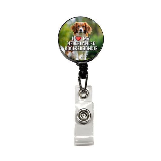 I Love My Nederlandse Kooikerhondje Dog Heart Retractable ID Key Card Name Tag Badge Holder with Clip