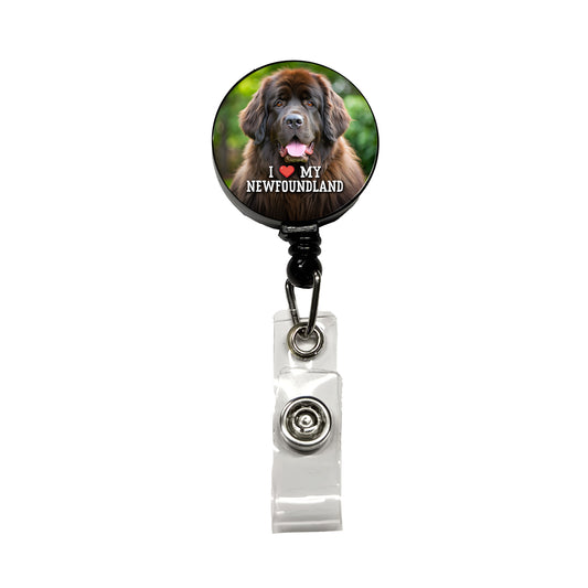 I Love My Newfoundland Dog Heart Retractable ID Key Card Name Tag Badge Holder with Clip