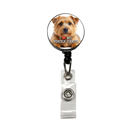 I Love My Norfolk Terrier Dog Heart Retractable ID Key Card Name Tag Badge Holder with Clip