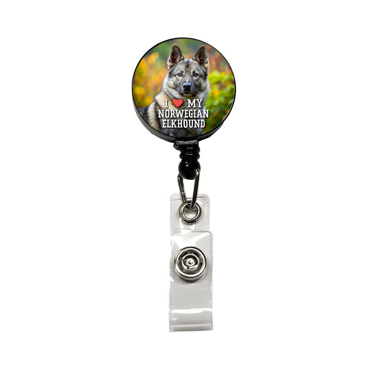 I Love My Norwegian Elkhound Dog Heart Retractable ID Key Card Name Tag Badge Holder with Clip