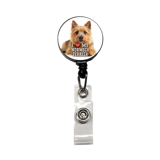 I Love My Norwich Terrier Dog Heart Retractable ID Key Card Name Tag Badge Holder with Clip