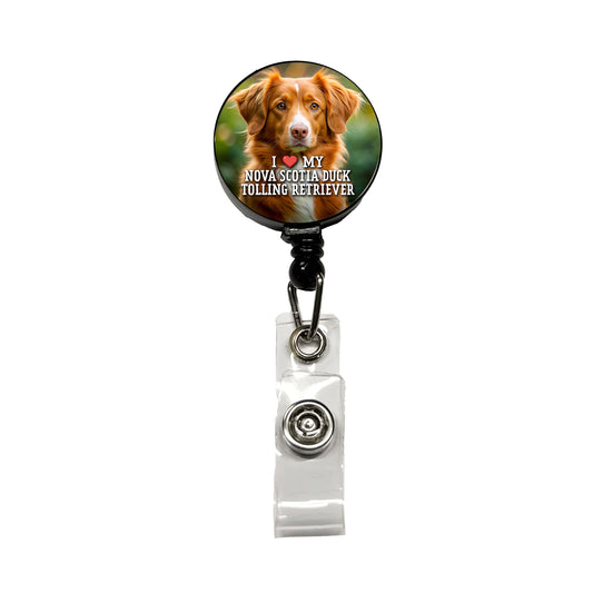 I Love My Nova Scotia Duck Tolling Retriever Dog Heart Retractable ID Key Card Name Tag Badge Holder with Clip