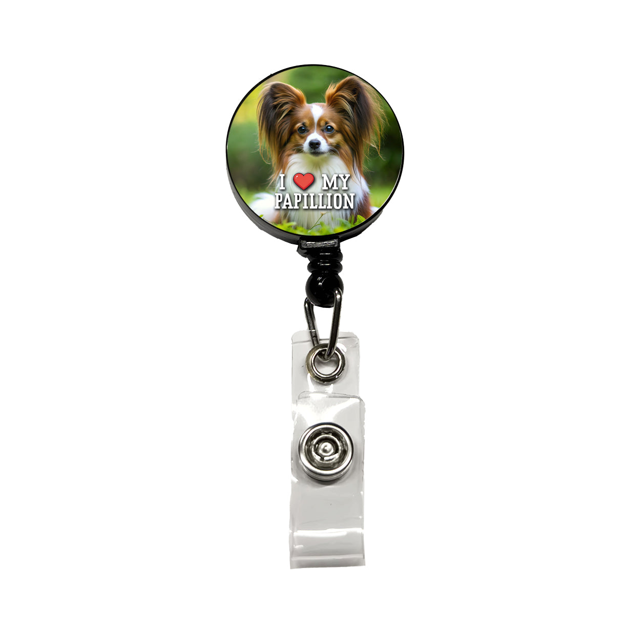 I Love My Papillion Dog Heart Retractable ID Key Card Name Tag Badge Holder with Clip