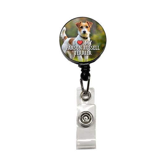 I Love My Parson Russell Terrier Dog Heart Retractable ID Key Card Name Tag Badge Holder with Clip
