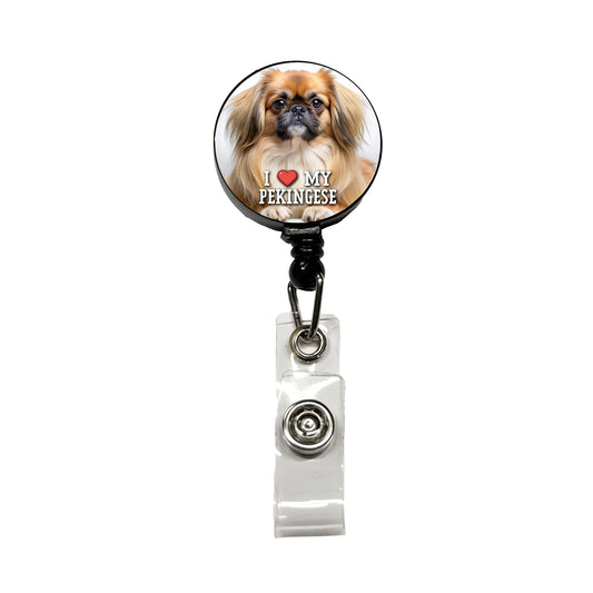 I Love My Pekingese Dog Heart Retractable ID Key Card Name Tag Badge Holder with Clip