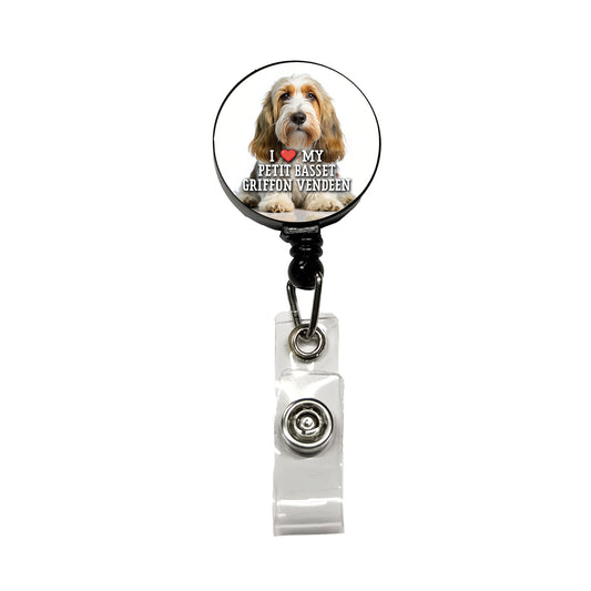 I Love My Petit Basset Griffon Vendeen Dog Heart Retractable ID Key Card Name Tag Badge Holder with Clip