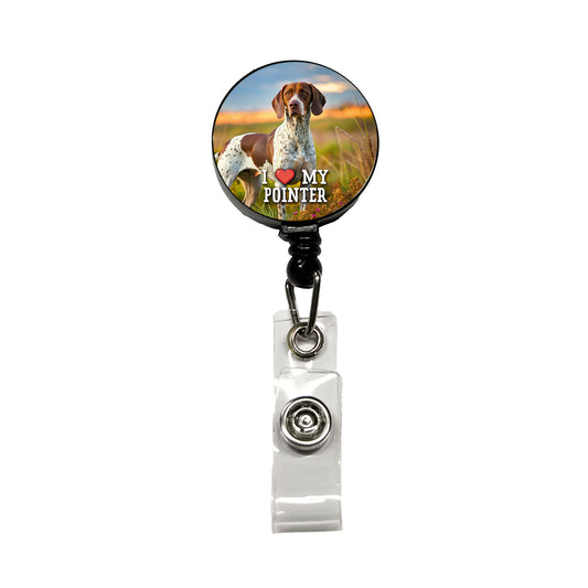I Love My Pointer Dog Heart Retractable ID Key Card Name Tag Badge Holder with Clip