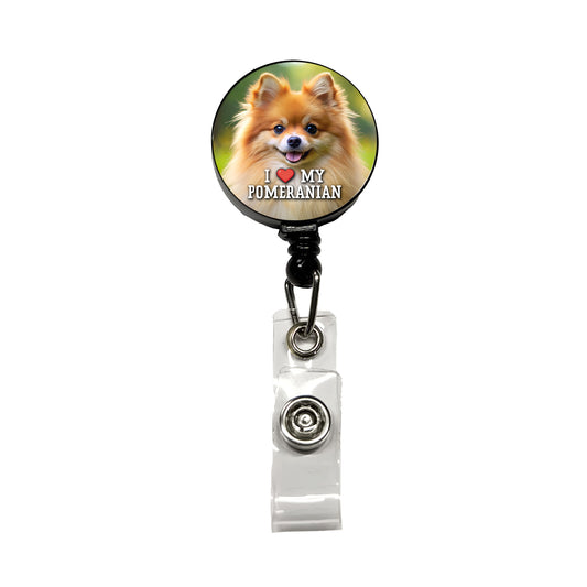 I Love My Pomeranian Dog Heart Retractable ID Key Card Name Tag Badge Holder with Clip