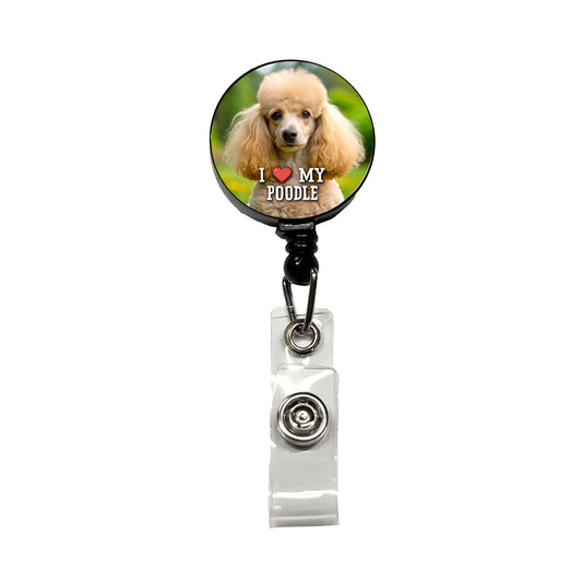 I Love My Poodle Dog Heart Retractable ID Key Card Name Tag Badge Holder with Clip