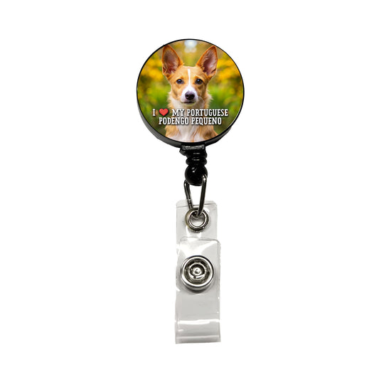 I Love My Portuguese Podengo Pequeno Dog Heart Retractable ID Key Card Name Tag Badge Holder with Clip