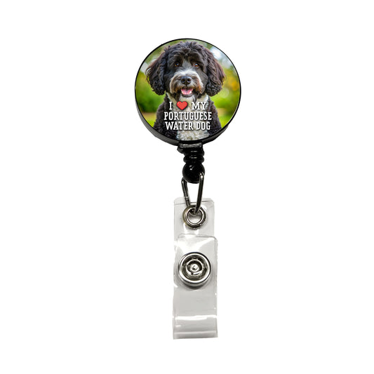 I Love My Portuguese Water Dog Heart Retractable ID Key Card Name Tag Badge Holder with Clip