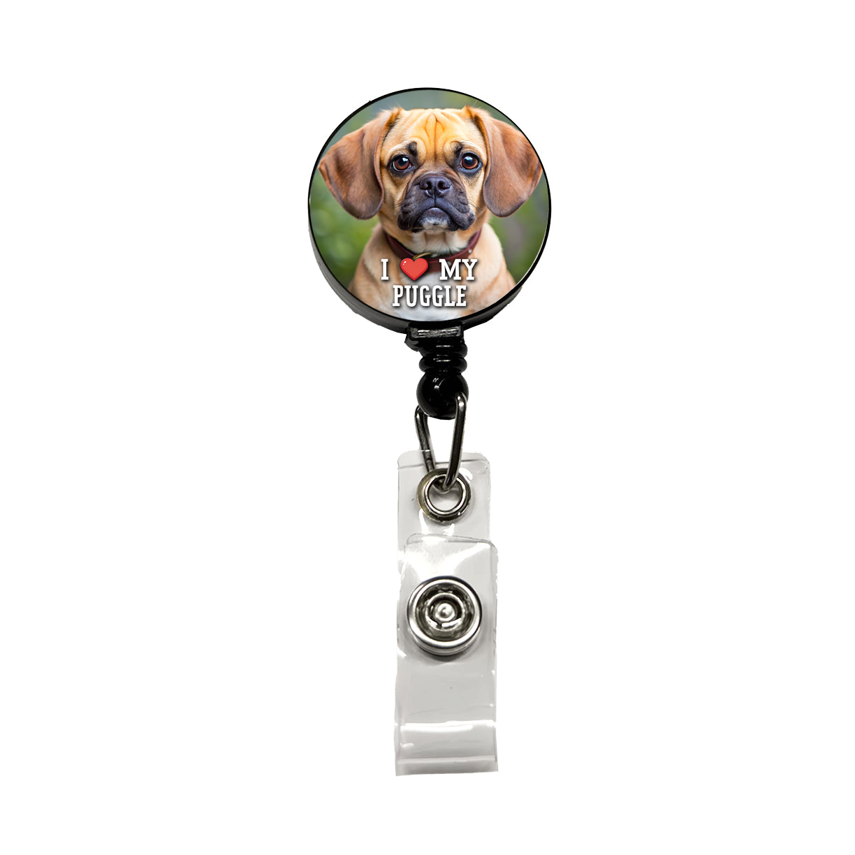 I Love My Puggle Dog Heart Retractable ID Key Card Name Tag Badge Holder with Clip