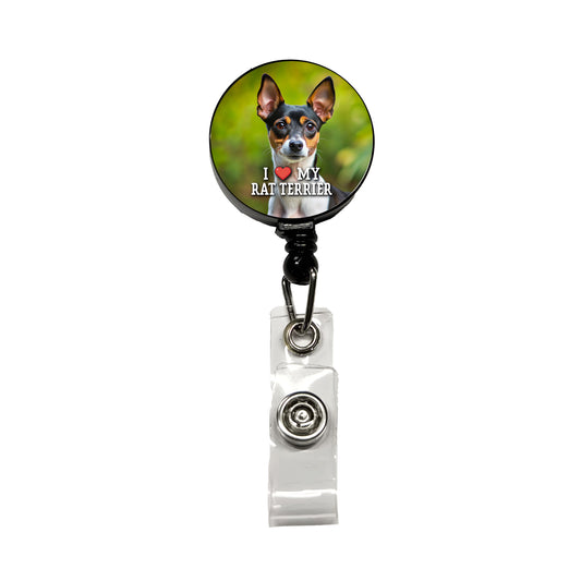 I Love My Rat Terrier Dog Heart Retractable ID Key Card Name Tag Badge Holder with Clip