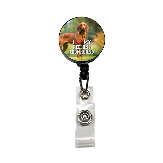 I Love My Redbone Coonhound Dog Heart Retractable ID Key Card Name Tag Badge Holder with Clip