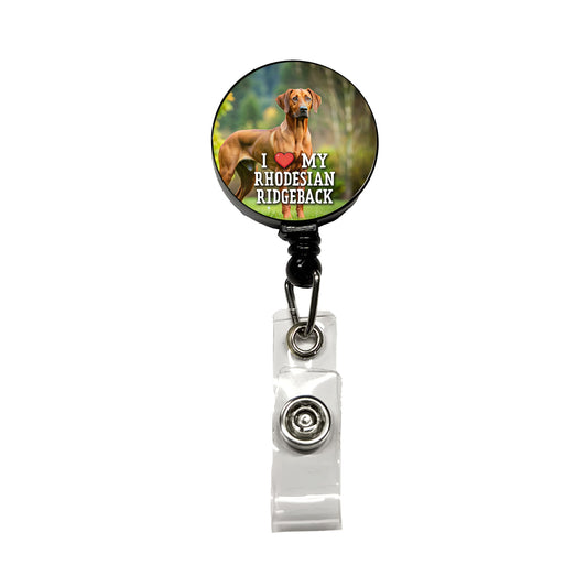 I Love My Rhodesian Ridgeback Dog Heart Retractable ID Key Card Name Tag Badge Holder with Clip