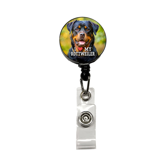 I Love My Rottweiler Dog Heart Retractable ID Key Card Name Tag Badge Holder with Clip