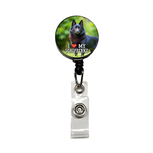 I Love My Schipperke Dog Heart Retractable ID Key Card Name Tag Badge Holder with Clip