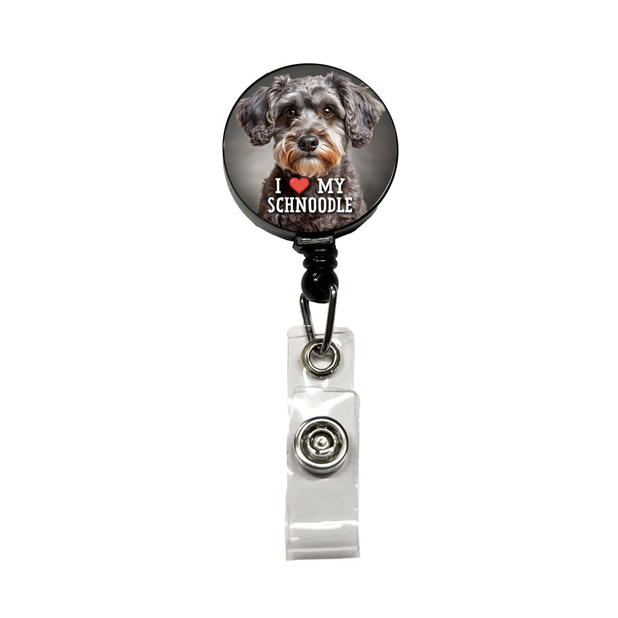 I Love My Schnoodle Dog Heart Retractable ID Key Card Name Tag Badge Holder with Clip