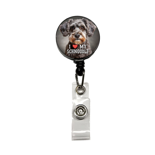 I Love My Schnoodle Dog Heart Retractable ID Key Card Name Tag Badge Holder with Clip