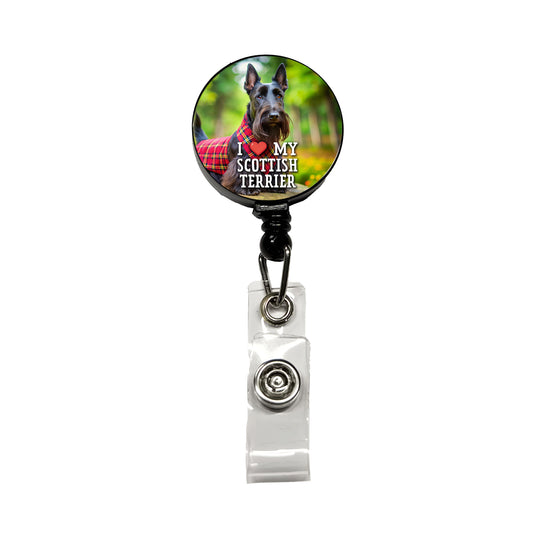 I Love My Scottish Terrier Dog Heart Retractable ID Key Card Name Tag Badge Holder with Clip