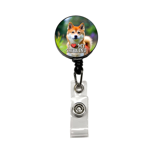 I Love My Shiba Inu Dog Heart Retractable ID Key Card Name Tag Badge Holder with Clip