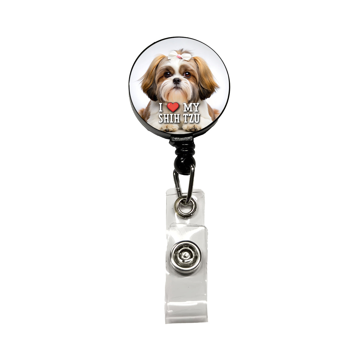 I Love My Shih Tzu Dog Heart Retractable ID Key Card Name Tag Badge Holder with Clip