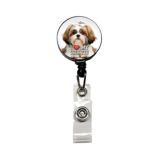 I Love My Shih Tzu Dog Heart Retractable ID Key Card Name Tag Badge Holder with Clip