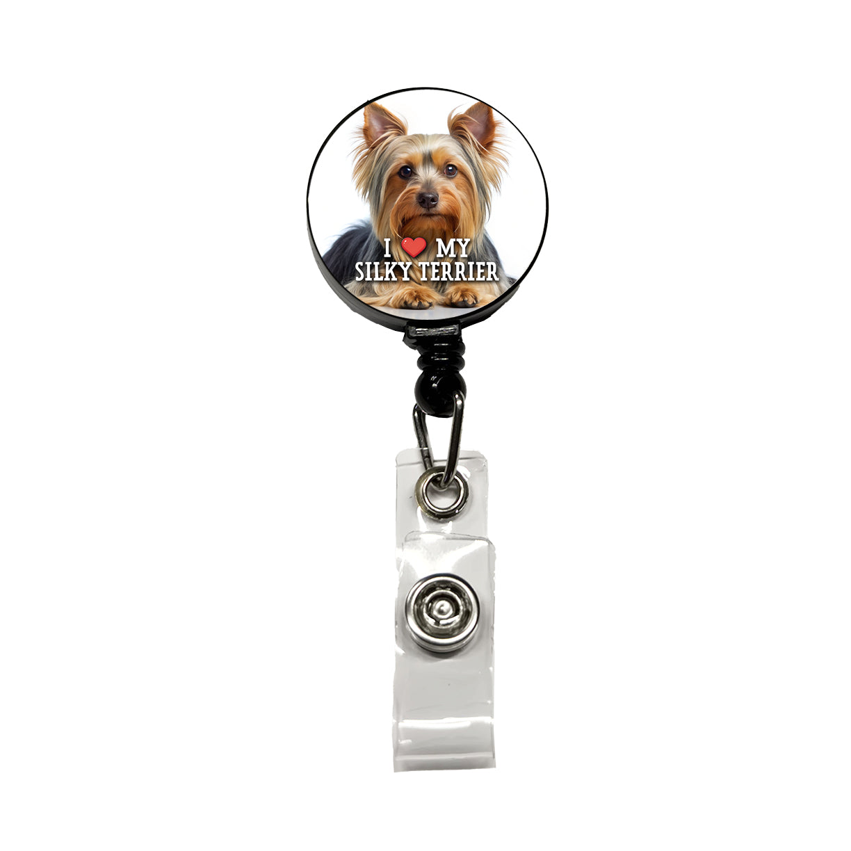 I Love My Silky Terrier Dog Heart Retractable ID Key Card Name Tag Badge Holder with Clip