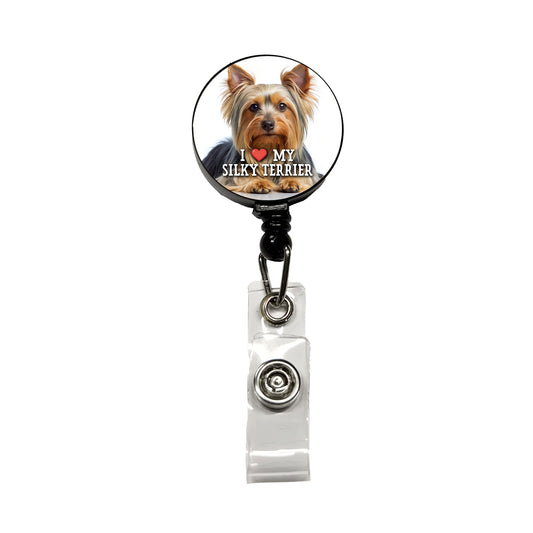 I Love My Silky Terrier Dog Heart Retractable ID Key Card Name Tag Badge Holder with Clip