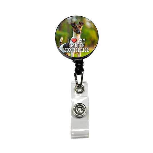 I Love My Smooth Fox Terrier Dog Heart Retractable ID Key Card Name Tag Badge Holder with Clip