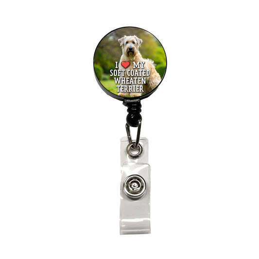 I Love My Soft Coated Wheaten Terrier Dog Heart Retractable ID Key Card Name Tag Badge Holder with Clip