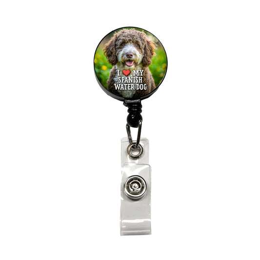 I Love My Spanish Water Dog Heart Retractable ID Key Card Name Tag Badge Holder with Clip