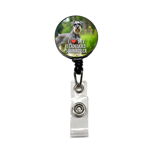I Love My Standard Schnauzer Dog Heart Retractable ID Key Card Name Tag Badge Holder with Clip