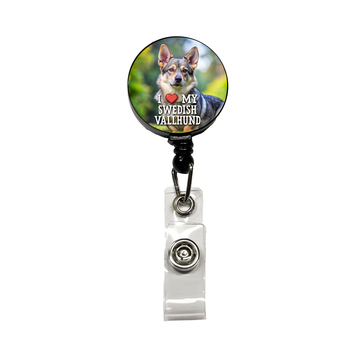 I Love My Swedish Vallhund Dog Heart Retractable ID Key Card Name Tag Badge Holder with Clip