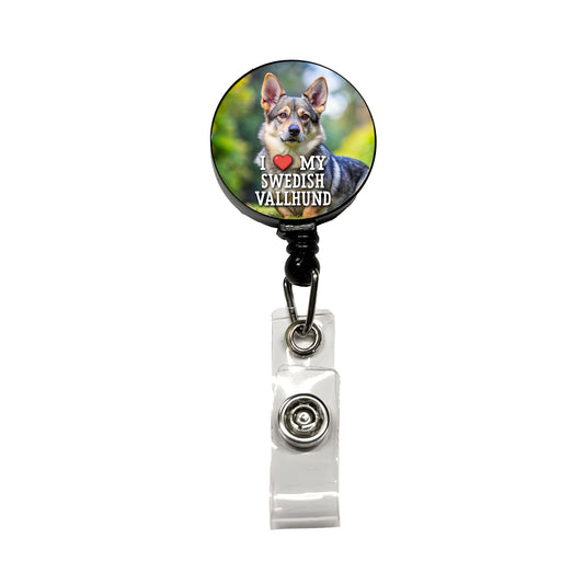 I Love My Swedish Vallhund Dog Heart Retractable ID Key Card Name Tag Badge Holder with Clip