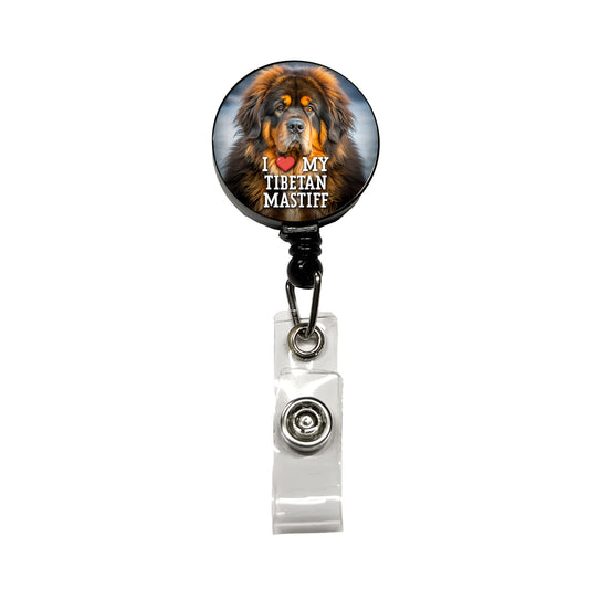 I Love My Tibetan Mastiff Dog Heart Retractable ID Key Card Name Tag Badge Holder with Clip