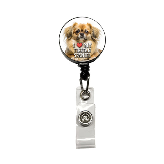 I Love My Tibetan Spaniel Dog Heart Retractable ID Key Card Name Tag Badge Holder with Clip