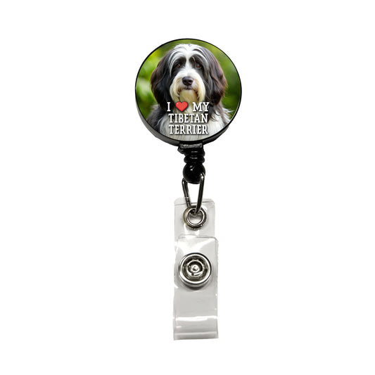I Love My Tibetan Terrier Dog Heart Retractable ID Key Card Name Tag Badge Holder with Clip