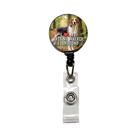I Love My Treeing Walker Coonhound Dog Heart Retractable ID Key Card Name Tag Badge Holder with Clip