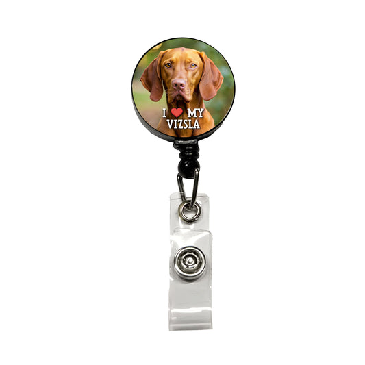 I Love My Vizsla Dog Heart Retractable ID Key Card Name Tag Badge Holder with Clip